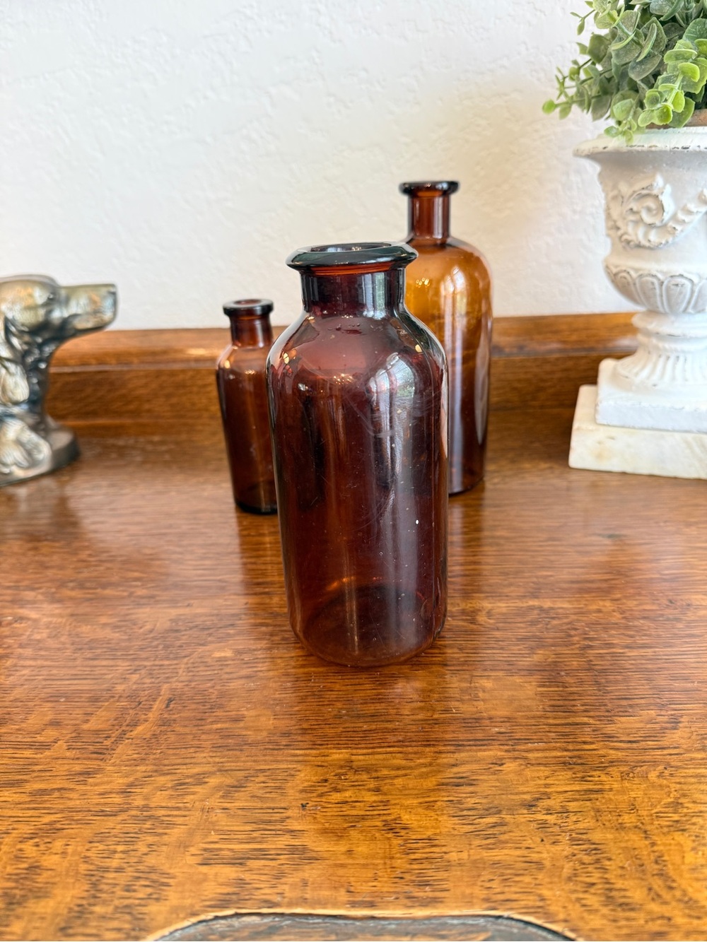 Antique Amber Glass Apothecary Bottle Trio - Picture 12 of 17